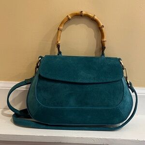 Sundance Suede Eliana Teal Handbag with Bamboo Handle